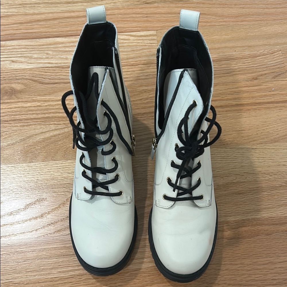 Cole Haan White and Black Lace-Up Boots